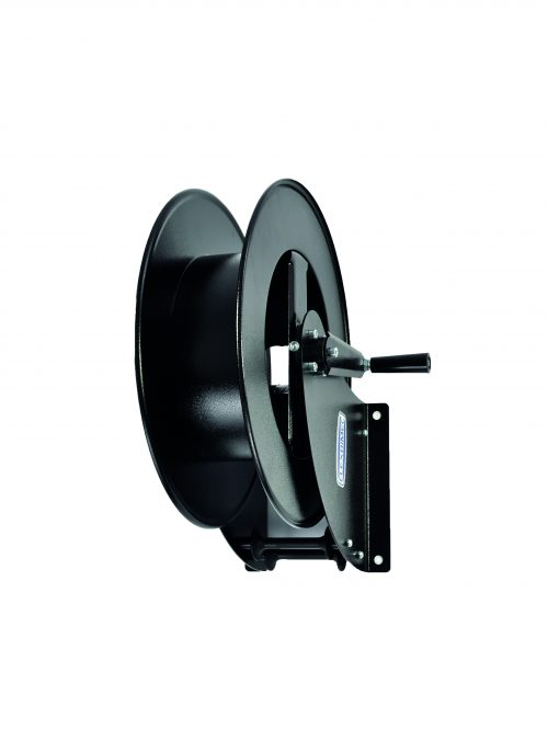 Manual hand crank hose reel with double arm support