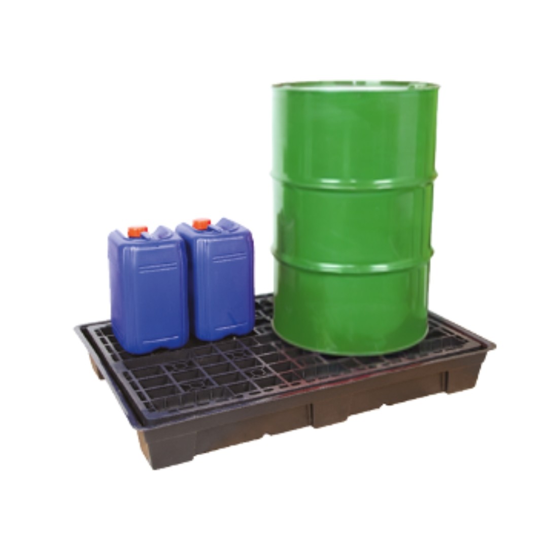 Barrel spill pallet for 2 barrels and drums for use as a drip tray