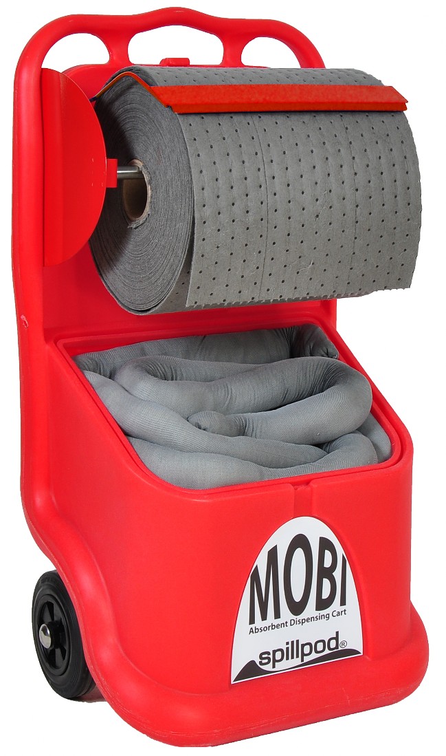 Mobile Spill Pod dispenser for spill roll and socks.
