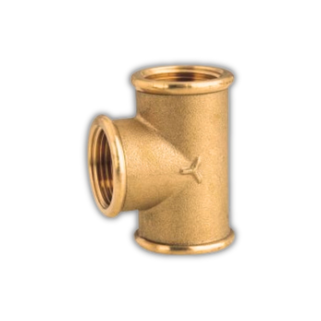 Brass Tee piece with equal BSP tapered threaded ports