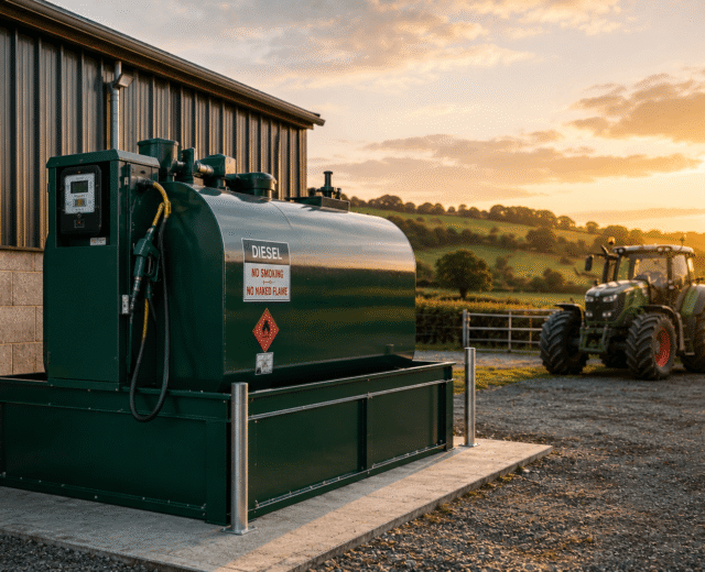 Modern bunded diesel fuel storage tank installed on an Irish farm
