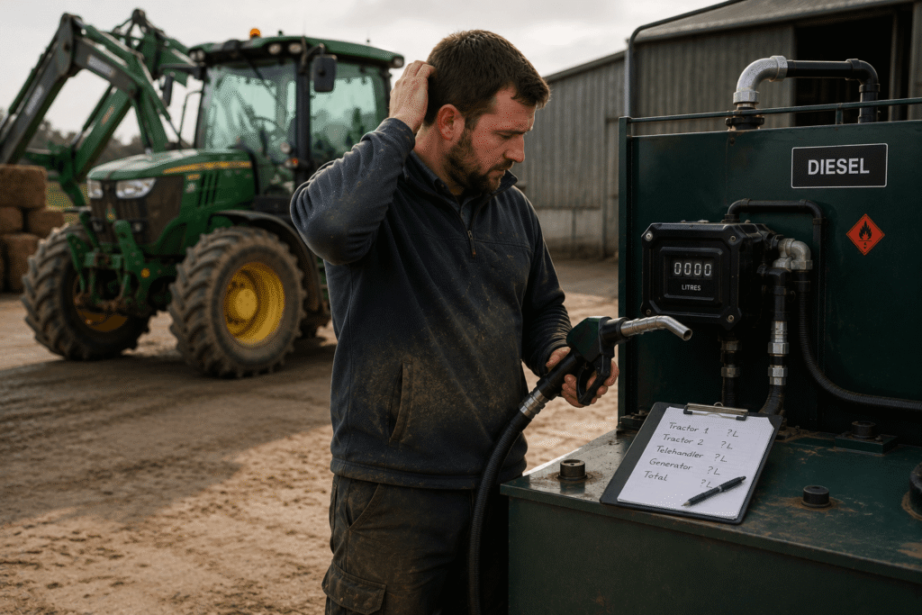 Farmer estimating diesel usage without a flow meter