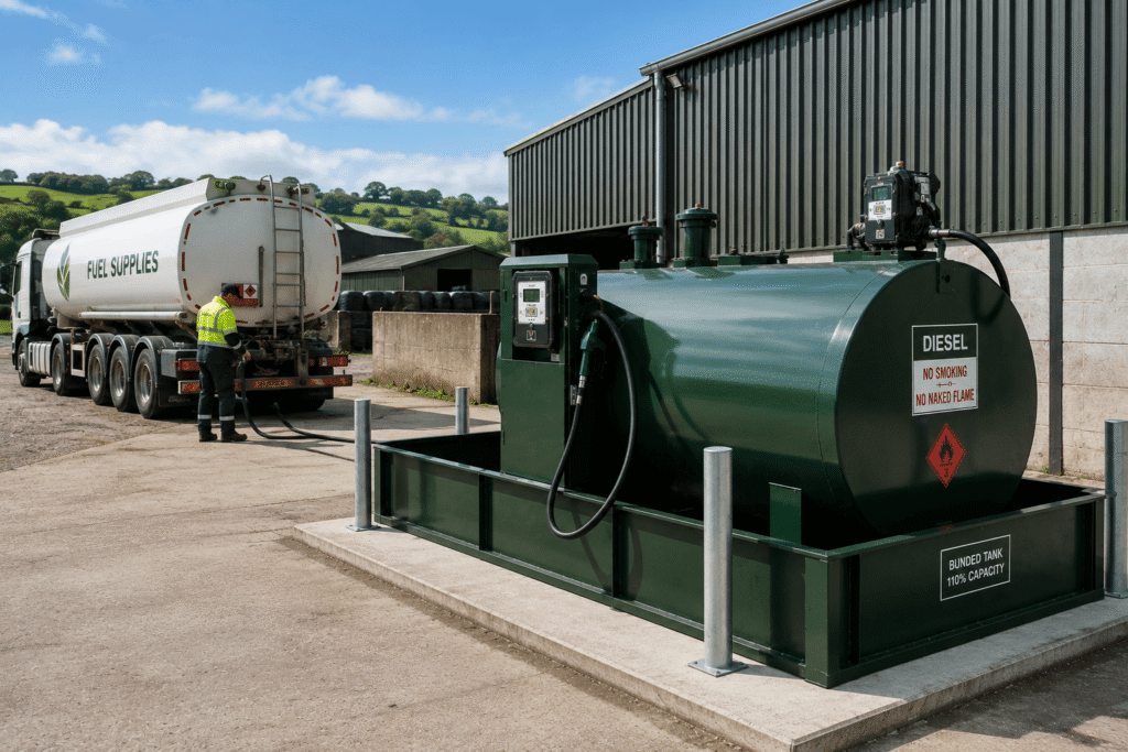 Professionally installed bunded diesel fuel tank on a commercial Irish farm