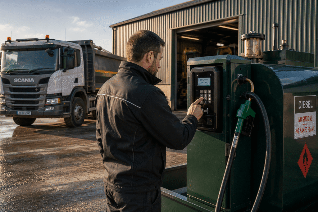 Driver using a controlled diesel fuel dispensing system with secure access