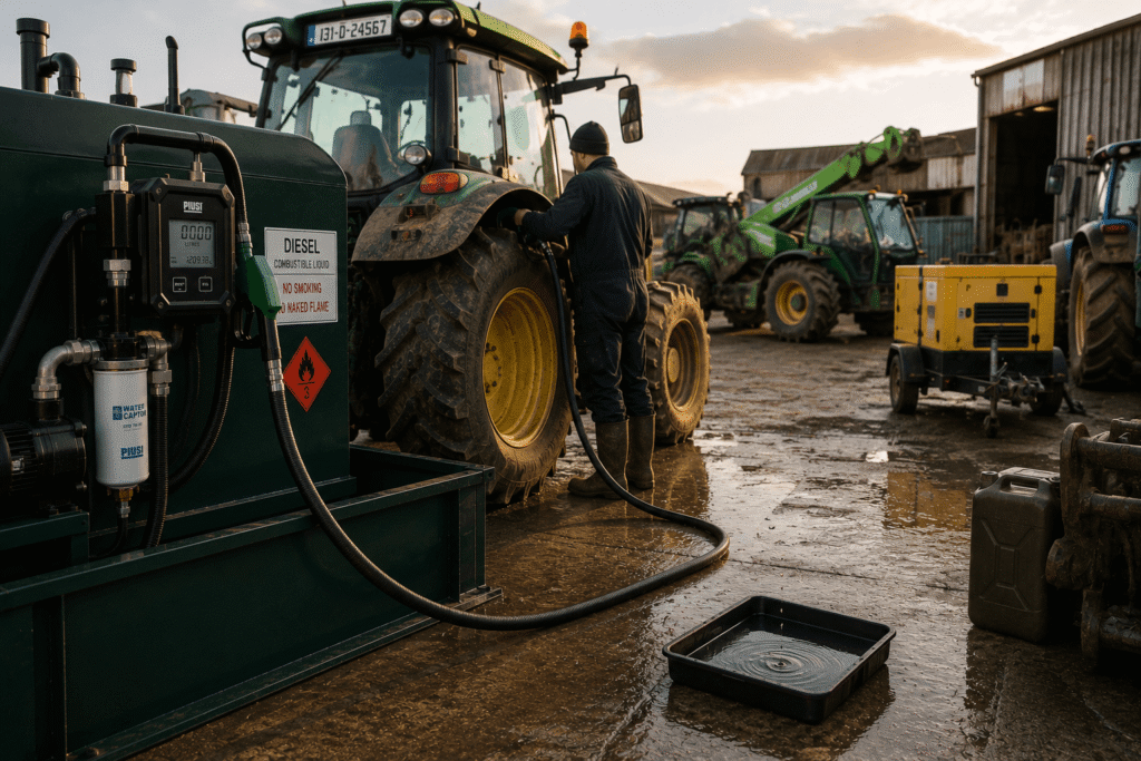 Small everyday diesel losses during machinery refuelling on a farm